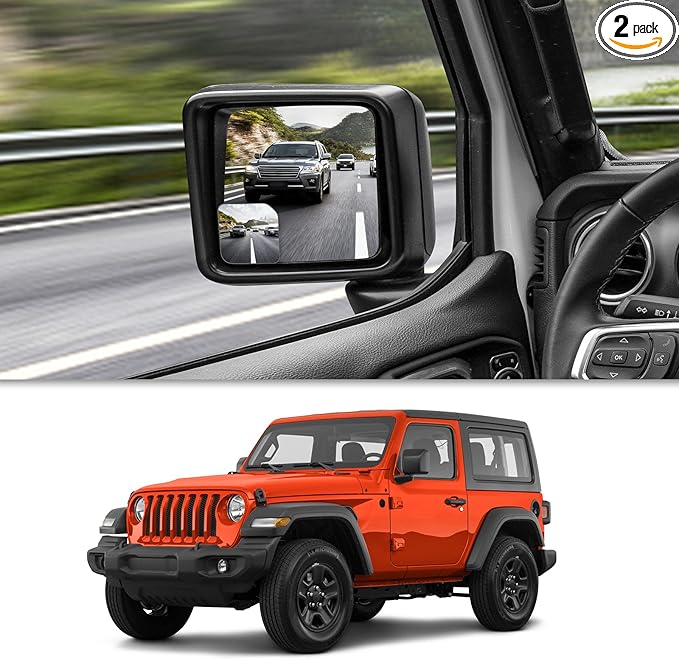 Blind Spot Mirror for Jeep Wrangler JL 2018-2026, 2 Side Mirror Blindspot Tool-free, Angle Adjustable Car Convex Mirror for Jeep Gladiator JT 2018-2026 Accessories