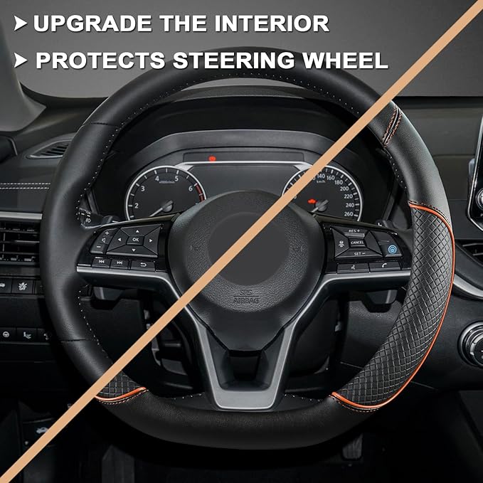 GIANT PANDA D Shape Steering Wheel Cover for Nissan Rogue Kicks - Auto Car Steering Wheel Cover Customized for Nissan Altima 