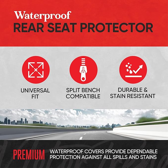 Motor Trend Waterproof Car Seat Covers Full Set – Black & Gray Seat Covers for Car Front & 60/40 Split Back Bench - Carseat C