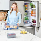 iDesign Crisp 3-Piece Recycled Plastic Refrigerator Organizer Bin Set with Lids, Clear/Gray
