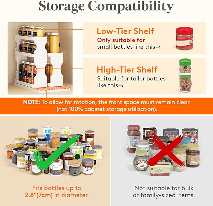 Lifewit Sliding Spice Rack for Cabinets, 6.4"H x 11.1"D x 6.1"W Slide Out Swive Cupboard Spice Organizer with Non-Slip Mat, A
