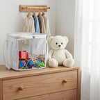 3 Pack Large Storage Bins, Foldable PVC Organizer Box with Transparent Lid & Handles, Multi-Purpose Toy Clothes Books Home De