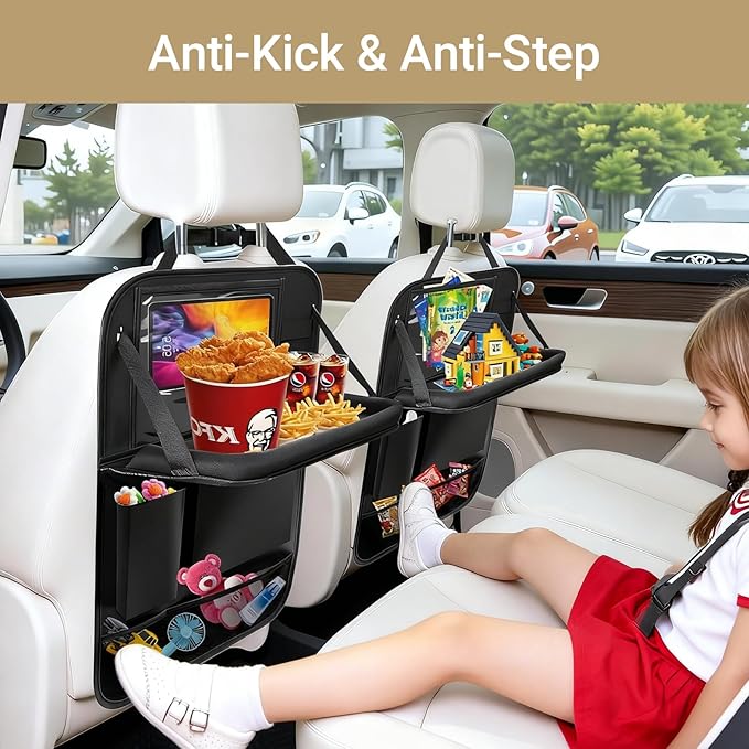 2-Pack Black Car Backseat Organizer, 10 Storage Pockets and Tablet Holder, Back Seat Organizer for Kids, Family Road Trip Essentials, Travel Accessories-Black