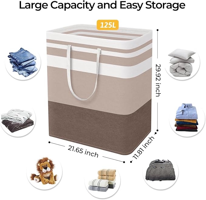 HomeHacks 2-Pack Large Laundry Basket, Waterproof, Freestanding Laundry Hamper, Collapsible Tall Clothes Hamper with Extended