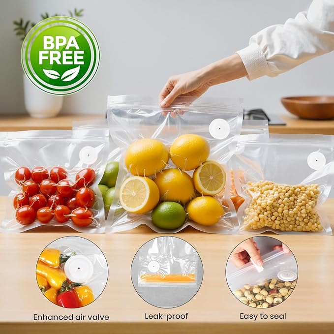FEPPO Vacuum Sealer Bags for Food,15 PCS 8.3"×8.7" & 15 PCS 10.2"×11" Reusable Vacuum Seal Bags with Air Valve for Food Stora