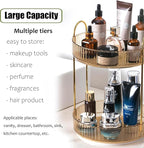 Rotating Makeup Organizer Countertop 2 Tier Lazy Susan Trays Clear Skincare Perfume Storage for Bathroom Counter Vanity, Ambe