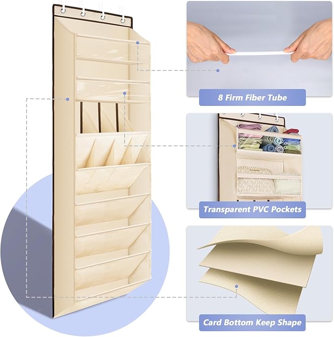 FENTEC 1 Pack Over The Door Shoe Organizer, 68" Exlarge Deep Pockets Hanging Shoe Organizers, 8-Tier Shoe Rack for Closet, Sh