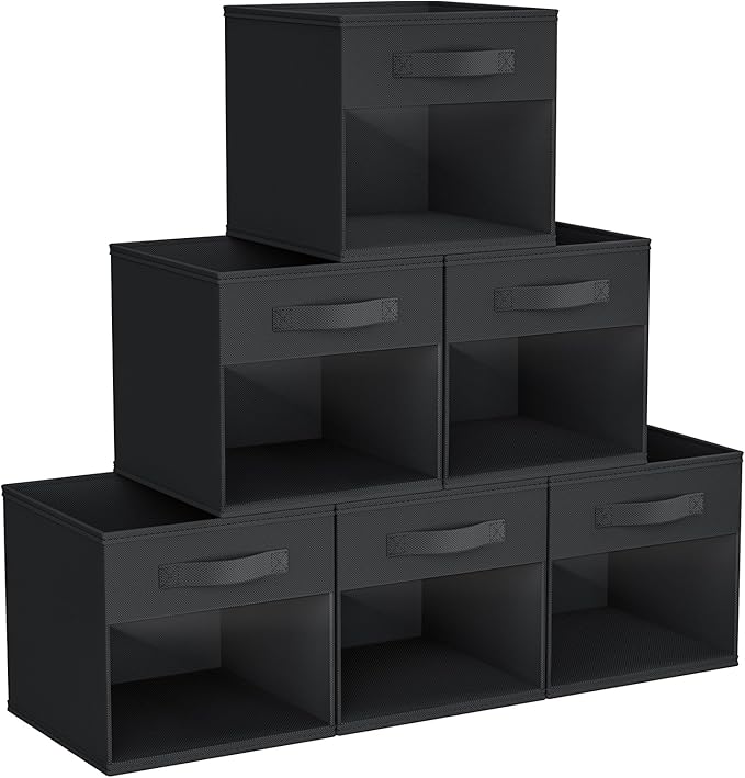 DIMJ Cube Bins, 6 Packs Fabric Storage Cubes with Clear Window, Storage Bins with Handles, Storage Baskets for Organizing Liv