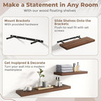 24 Inch Floating Shelves for Wall Set of 2, 8"D Wood Grain Bathroom Shelves with Invisible Brackets, Easy Install Engineered 