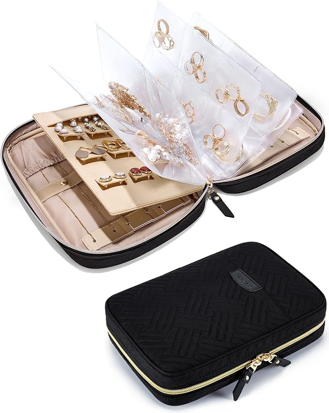 BAGSMART Jewelry Travel Organizer Case for Home Jewelry Organizer Storage Ring Binder Clear Bags Zipper Rolls Pouch for Neckl