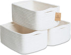 NaturalCozy 11.8"x8"x4.5” Storage Baskets for Shelves 3 Pack | Cotton Rope Woven Small Baskets for Organizing | Small Storage