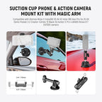 NEEWER Suction Cup Phone Holder & Camera Mount Compatible With GoPro DJI Insta360 iPhone, Car Phone Mount with Action Camera Adapter 360° Magic Arm for POV Windshield Glass Vlog Video Recording, CA158