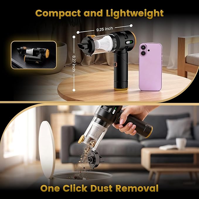 Wansimoo Handheld Car Vacuum Cleaner,25000PA Strong Cyclonic Suction Foldable Mini Vacuum Portable Cordless with Digital Disp