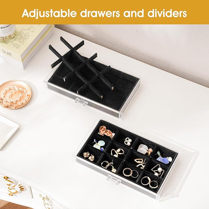 ProCase Earring Holder Organizer Jewelry Box with 10 Drawers, Acrylic Clear Earring Case with Adjustable Velvet Trays for Wom