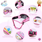 Kids Travel Tray for Toddler Carseat, Road Trip Activities Essentials for Toddler, Kids Lap Desk Tray with Tablet Holder Stand ＆ Dry Erase Board (Pink Unicorn)