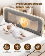 Foldable Bed Rail for Toddlers, 59in Reinforced Carbon Steel Frame&Connectors, Breathable Cationic Fabric, Safety Toddler Bed