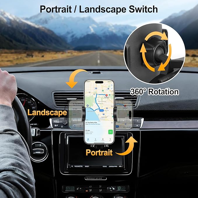 Shock-Resistant CD Slot Phone Holder for Car, CD Player Phone Mount with Adjustable Clamp, 360° Rotation, Non-Slip, Single-Button Release, Heat-Resistant, Universally Compatible with iPhone & Samsung