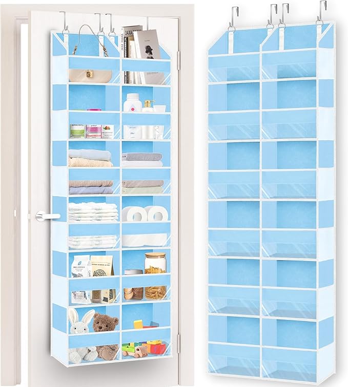 Over The Door Organizer 6 Tiers, Extra Large Behind Door Storage of 12 Compartments, 80 lbs Weight Capacity Hanging Storage O