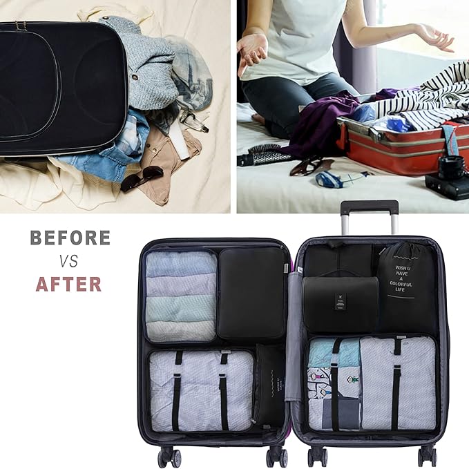 Packing Cubes, 8 Pcs Travel Packing Organizers for Suitcases, Large Capacity Travel Luggage Organizers Set includes 8 Storage