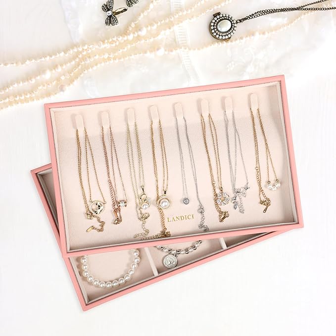 LANDICI Stackable Jewelry Organizer Trays 4 Set,PU Leather Jewelry Organizer Drawer,Jewelry Storage Display Tray for Earring 