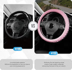 Road Comforts Bling Steering Wheel Cover – Pink Diamond Design, Universal Fit 14.5-15 Inch, Microfiber Leather, Anti-Slip & B