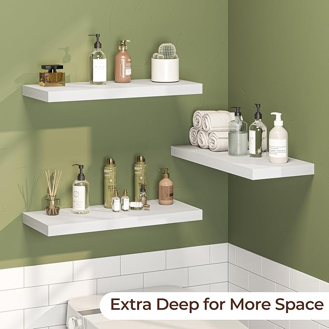 Fun Memories Floating Shelves for Wall 24 Inch Set of 3, Farmhouse Floating Shelves with Invisible Heavy Duty Bracket, 10 Inc