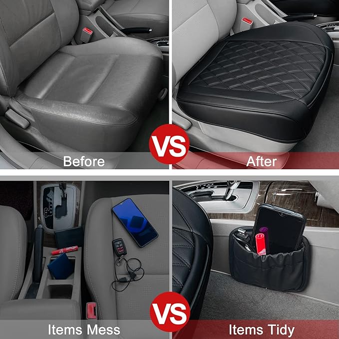 2 Pack Leather Front Car Seat Cover, Anti-Slip and Full Wrap Driver Car Seat Protectors with Storage Pocket, Luxury Waterproo