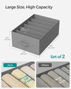 SONGMICS Set of 2 Large Size Wardrobe Clothes Organizers, 6-Compartment Foldable Drawer Organizers with Handles, 16.5 x 11.8 