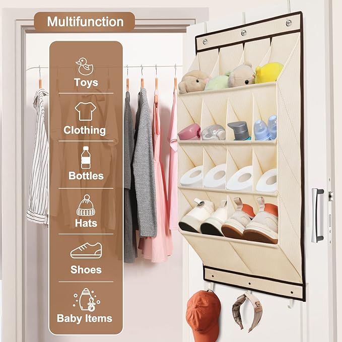 FENTEC 2 Pack Over the Door Shoe Organizer, Hanging Shoe Organizer, 28 Large Deep Pockets Door Shoe Rack with 6 Hooks Shoe Or