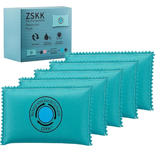 100g Rechargeable Desiccant Pack of 5,Silica Gel Desiccant Packets,Moisture Absorbers for Storage Bins, Suitcase,Gun Safe,