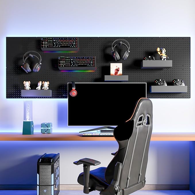 Peg Board, 6PCS Metal Pegboard, Heavy Duty Pegboard Wall Organizer with Frame. Black Pegboard for Walls, Garage, Workbench, C