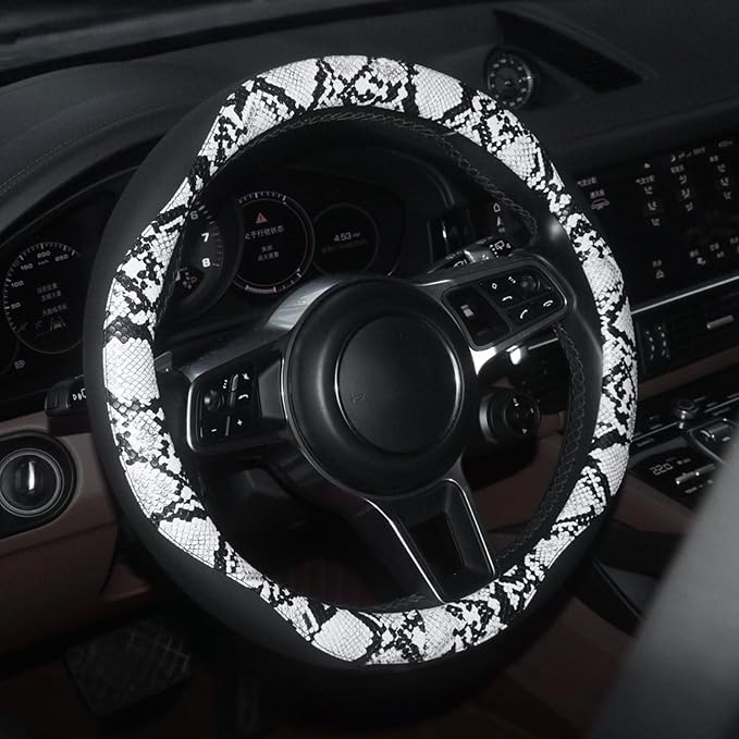 ZHOL Snake Skin Steering Wheel Cover, Breathable Microfiber Leather Universal 14.5-15 inch, Anti-Slip Car Steering Wheel Prot