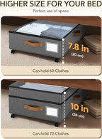 4 Pack Under Bed Storage with Wheels, Adjustable Height Storage Containers, 10 inches Large Capacity Rolling Underbed with Li
