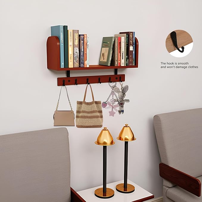 Selling at a Loss Promotion,Wooden Shelf with Hooks - Multipurpose Organizer for Kitchen, Books, Kitchen Shelf - Wall Mounted