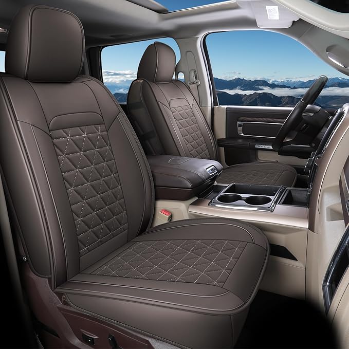 Coverado Leather Car Seat Covers, Waterproof Dooge Ram 1500 Seat Covers Compatible with 2002-2025 Dodge Ram 1500 2500 3500 wi