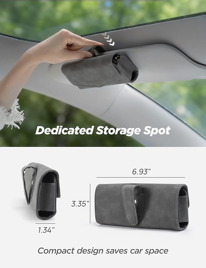 TPARTS Suede Sunglasses Holder for Tesla Sun Visor, Magnetic Glasses Protective Storage Case Vehicle Visor Organizer Box Tesla Interior Accessories (Gray Micro-suede)