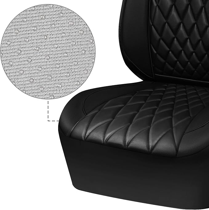 CAR PASS Piping Luxury Faux PU Leather Two Front Car Seat Covers, Waterproof Anti Slip Seat Covers Compatible with Front Seat