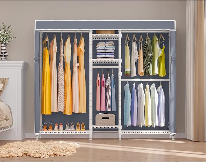 VIPEK Classic V6C Heavy Duty Covered Clothes Rack Portable Wardrobe Closet, 5 Tiers Wire Garment Rack White Metal Clothing Ra