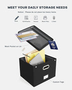 Oterri File Organizer Box with Lid,Large Hanging Filing Box with Mesh Pocket, Document c for Letter Files, Portable Storage C