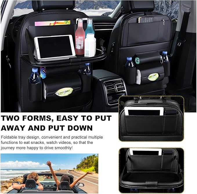 2 PCS Car Seat Back Pocket, Waterproof Leather Auto Back seat Organizer for Kids, Upgraded Car Organizer with Tablet Holder Pockets, Universal Interior Car Accessories (Black)