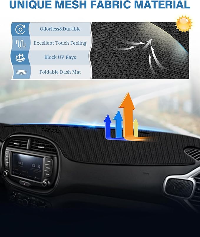 FIILINES Dash Cover for 2014-2019 Kia Soul, Dashboard Mat Accessories Dash Cover Sunshade Nonslip Mesh Protector No Glare Bla