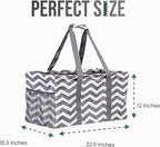 Extra Large Utility Tote Bag, Oversized Collapsible Reusable Wire Frame Rectangular Canvas Basket With Two Exterior Pockets For Beach, Pool, Laundry, Car Trunk, Storage - Geo Grey