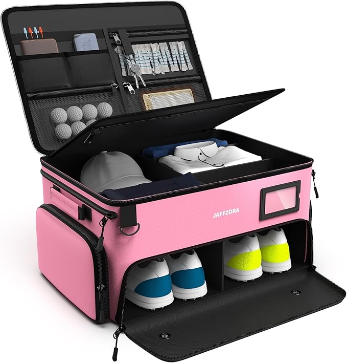4-Layer Golf Trunk Organizer, Golfer Gifts for Women with Separate Ventilated Compartment for 2 Pairs Shoes, Waterproof Car