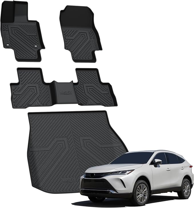 LASFIT Floor Mats&Trunk Mat for Toyota Venza 2021-2025 All Weather TPE Mats Custom Fit Floor Liner for Toyota Venza LE/XLE/Limited/Nightshade 1st and 2nd Row Full Set Car Mats and Cargo Liner, Black