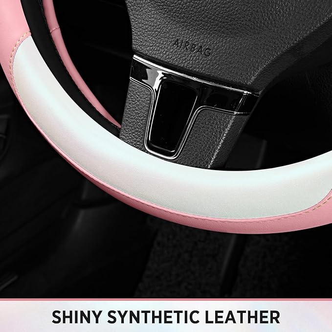 Road Comforts Steering Wheel Cover – Breathable Leather Steering Wheel Cover, Anti-Slip Grip, Universal Fit 14.5” to 15”, Hea