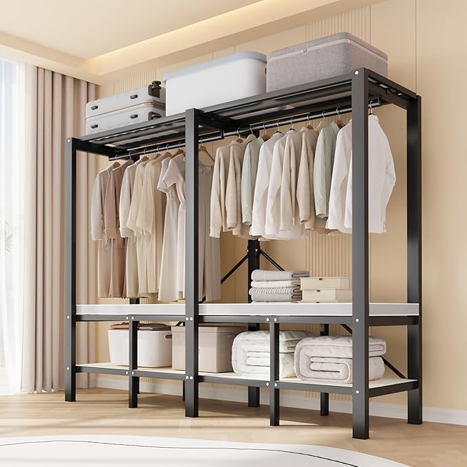 Large Portable Closets for Hanging Clothes | Heavy Duty Clothes Rack with Cover Foldable | Max Load 1000LBS Portable Wardrobe