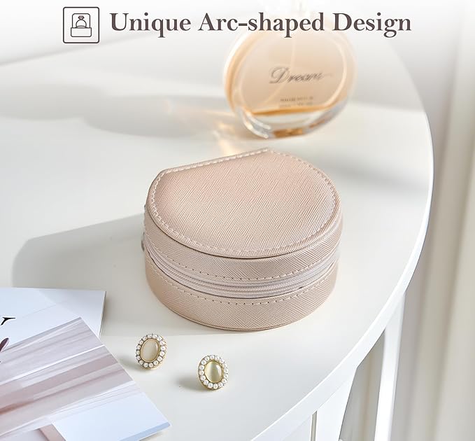 ProCase Travel Size Jewelry Box, Mini Portable Seashell-Shaped Jewelry Case with Mirror, 2 Layer Organizer in PU Leather for 