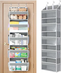Yecaye 5 Tier Clear Over the Door Organizer Hanging, 5 Large Plastic Pockets and 10 Side Pockets Back of Door Organizer, 56lb