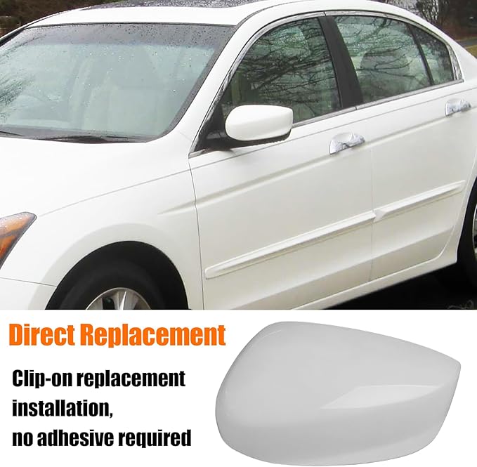 Yumzeco Compatible with Honda Accord Side Mirror Cover Trim 8th Gen 2008 2009 2010 2011 2012, White Door Rearview Mirror Caps Replacement for Honda Accord W/O Light Hole - Left Driver Side