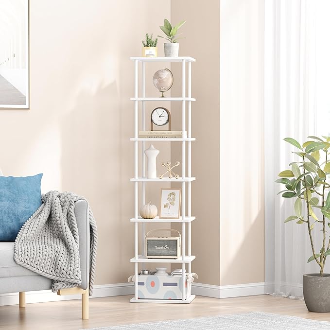 Vertical Tall Shoe Rack Organizer for Entryway -7 Tier Free Standing Slim Narrow Bamboo Wood Corner Stackable Shoe Boots Stor